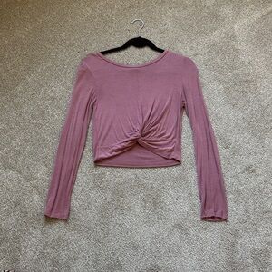 Gaze Mauve Long Sleeve Twist Front Crop Top